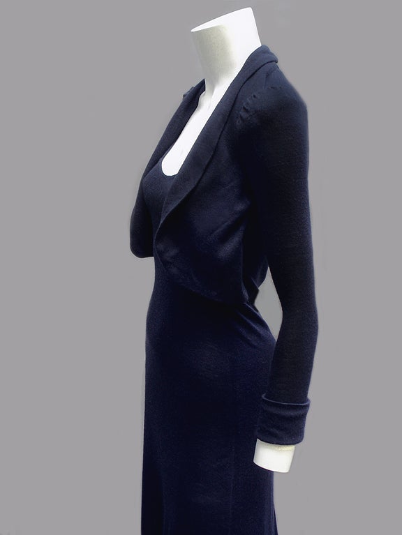 Women's 70S BIBA MIDNIGHT BLUE DRESS WITH ATTACHED JACKET