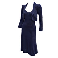 Vintage 70S BIBA MIDNIGHT BLUE DRESS WITH ATTACHED JACKET