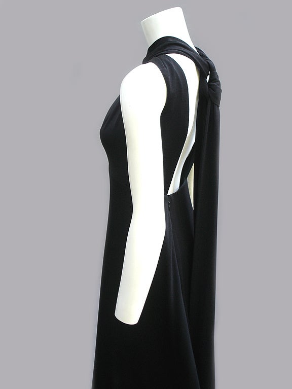 Black 70s Estevez Backless Noir Jersey Gown with Sashes For Sale