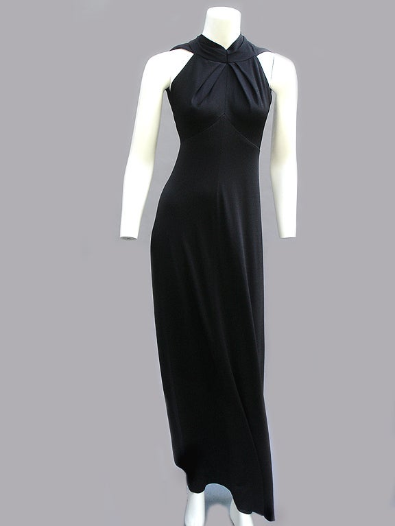 Women's 70s Estevez Backless Noir Jersey Gown with Sashes For Sale