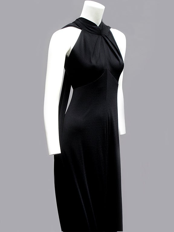 70s Estevez Backless Noir Jersey Gown with Sashes For Sale 4