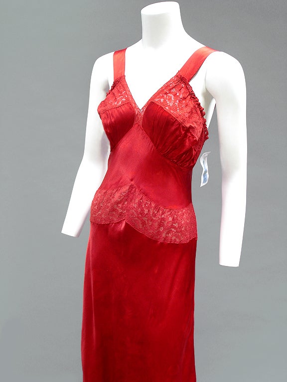 40s Miss New Yorker Ruby Red Sexy Bias Cut Satin Slip For Sale 1