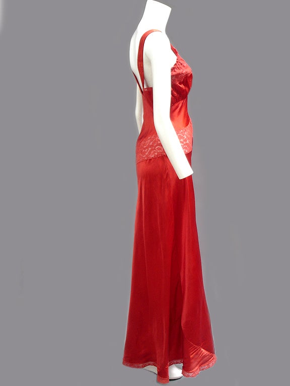 40s Miss New Yorker Ruby Red Sexy Bias Cut Satin Slip For Sale 2