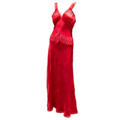 Vintage 40s Miss New Yorker Ruby Red Sexy Bias Cut Satin Slip