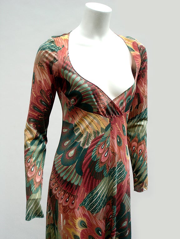 Women's 70s JOHN KLOSS PEACOCK PRINT MAXI DRESS