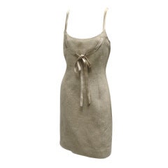 90s Valentino Raw Silk Linen Shift Dress with Bow