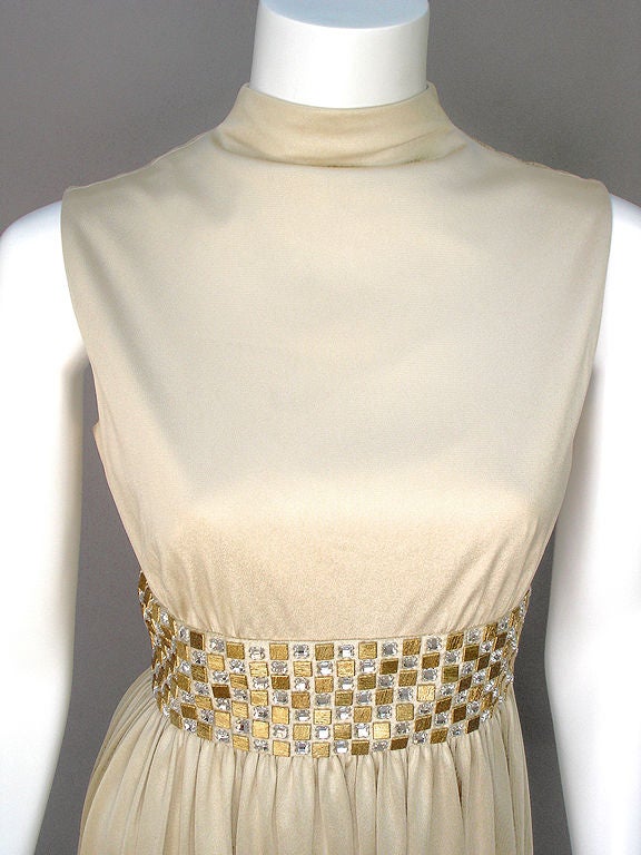 Amazing Cocktail Dress By Anne Fogarty . . . A Shade Of Not-Quite Beige Like Golden Sand . . . The Beaded Waist Panel Is Unreal . . . Super Quality, Brushed-Gold Square Beads And Sparkling Rhinestoes . . . This Dress Gives The Opportunity To Wear