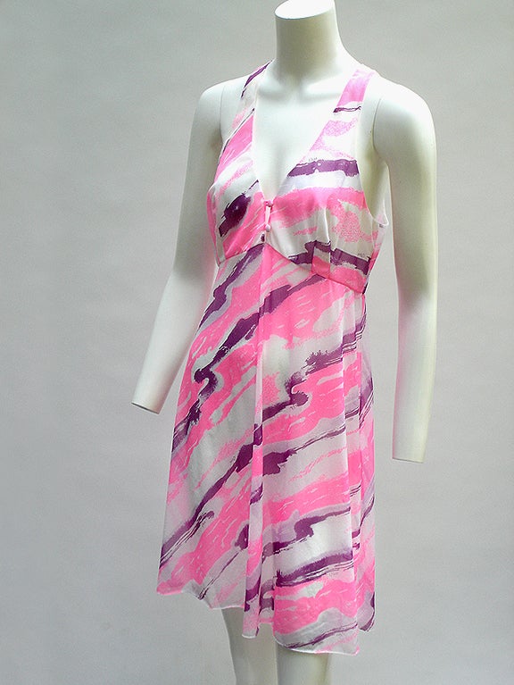 Sweet painted lady . . . Fabulous painterly print set by Vera in grape and neon pink . . . Flirty and adorable . . . You can wear it over your bikini, or to bed, it's very versatile. The little robe is perfect for throwing on to greet the Fed-Ex man