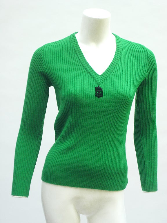 Who Knew Such A Cutie Even Existed? For Those Of Us Who Love And Are Willing To Live In Pucci, This Should Help Complete The Collection... Ribbed V Neck... Electric Green 100% Wool... Made In Italy... Worn A Few Times And Priced To Condition...