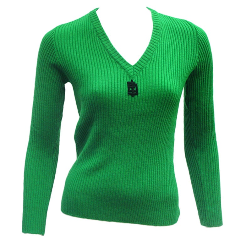 70'S EMILIO PUCCI GREEN RIBBED SWEATER