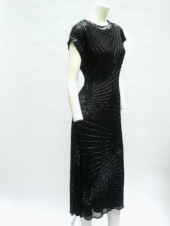 80S Oleg Cassini Ultimate Beaded Dress For Sale 3