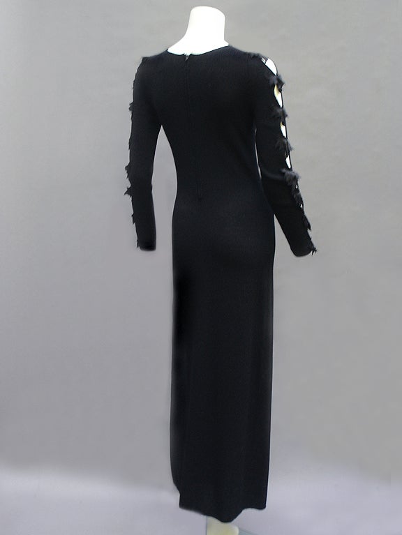 70'S ADOLFO SAKS FIFTH AVENUE GOWN WITH CUT OUTS AND APPLIQUES For Sale 2