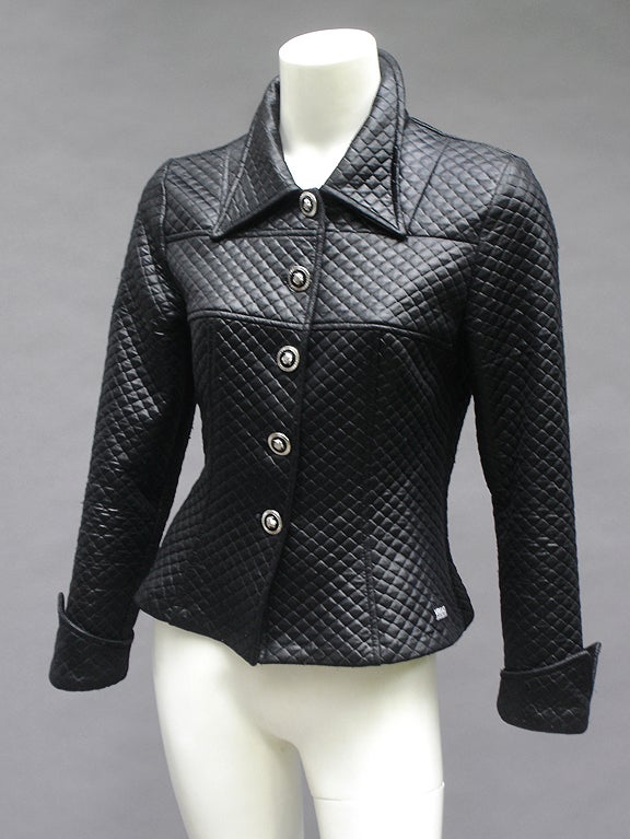 90S Gianni Versace Black Quilted Jacket In Excellent Condition For Sale In Miami Beach, FL