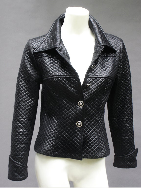90S Gianni Versace Black Quilted Jacket For Sale 1