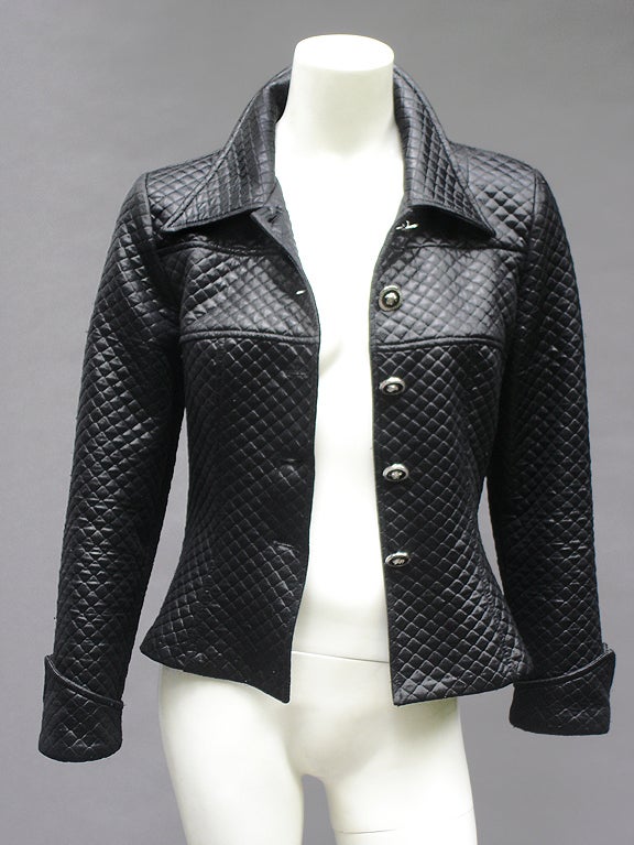 90S Gianni Versace Black Quilted Jacket For Sale 4