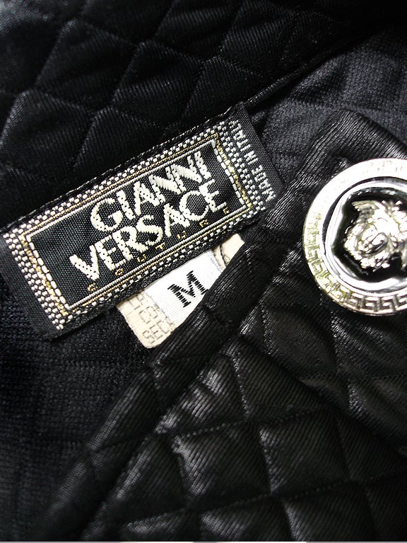 90S Gianni Versace Black Quilted Jacket For Sale 5