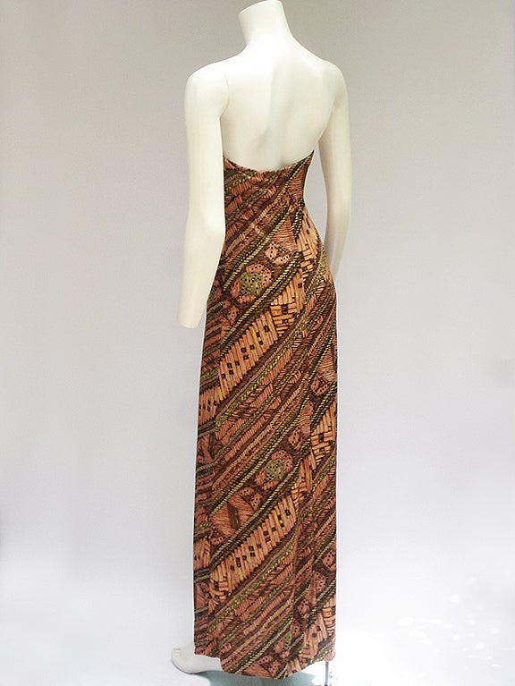 Brown 70S STRAPLESS PRINT JERSEY For Sale