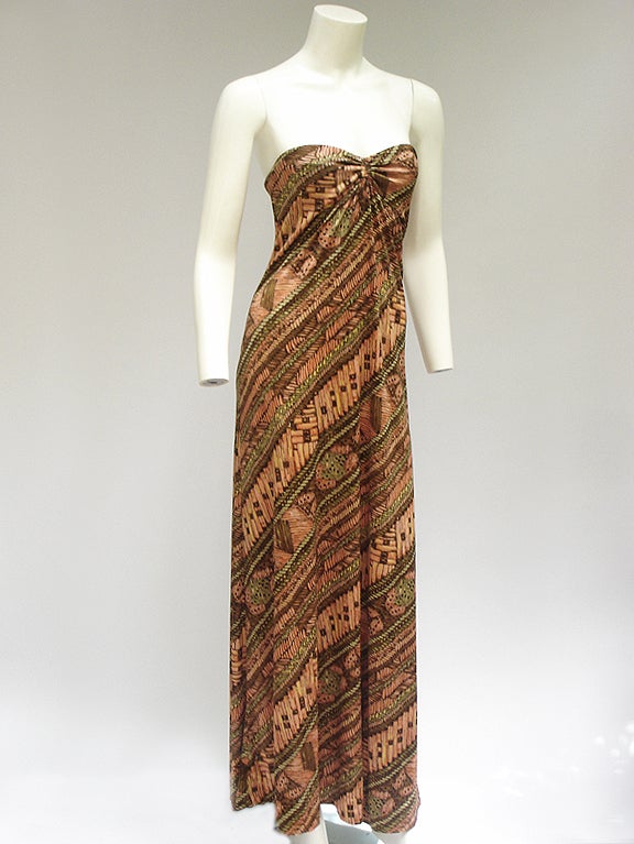 70S STRAPLESS PRINT JERSEY For Sale 2