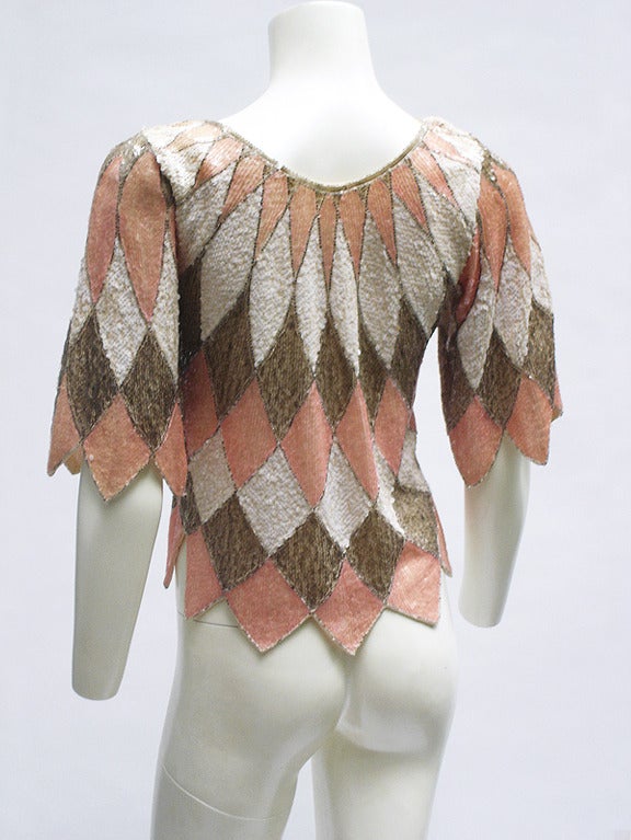 Brown 1960s  Harlequin Sequin Top For Sale