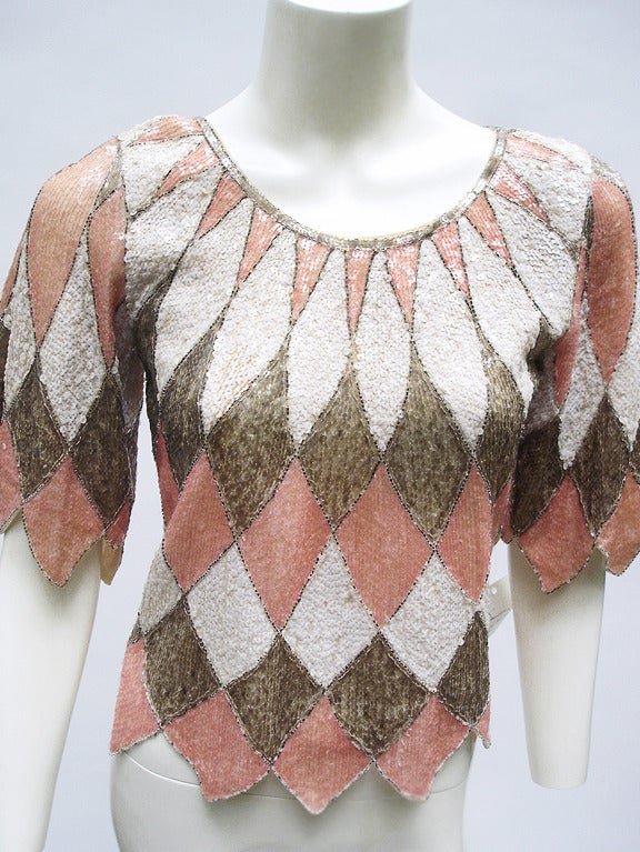 1960s  Harlequin Sequin Top For Sale 2
