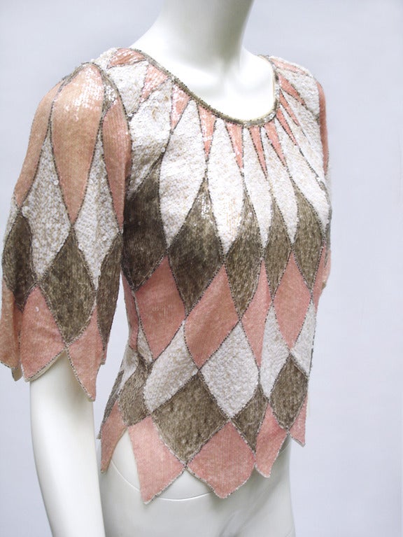 1960s  Harlequin Sequin Top For Sale 3