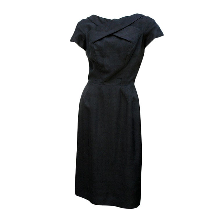 60S ESTEVEZ RAW SILK NOIR DRESS