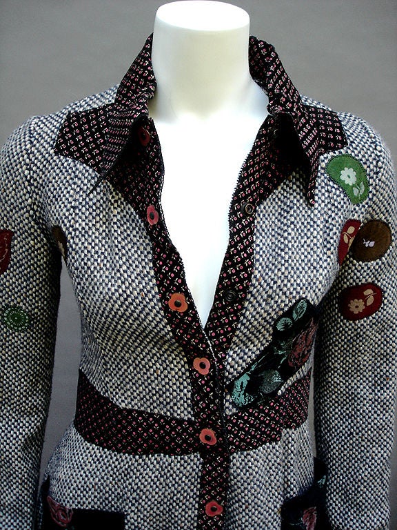 70S ROBERTO CAVALLI  SUEDE & TWEED FLOWER COAT