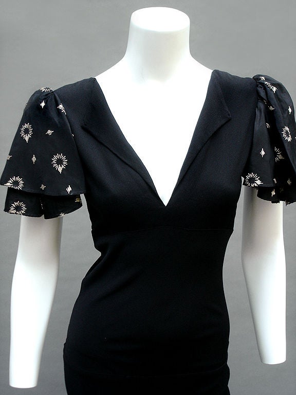 1933 NOIR CREPE EMBROIDERED GOWN