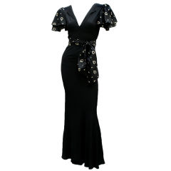 1933 NOIR CREPE EMBROIDERED GOWN