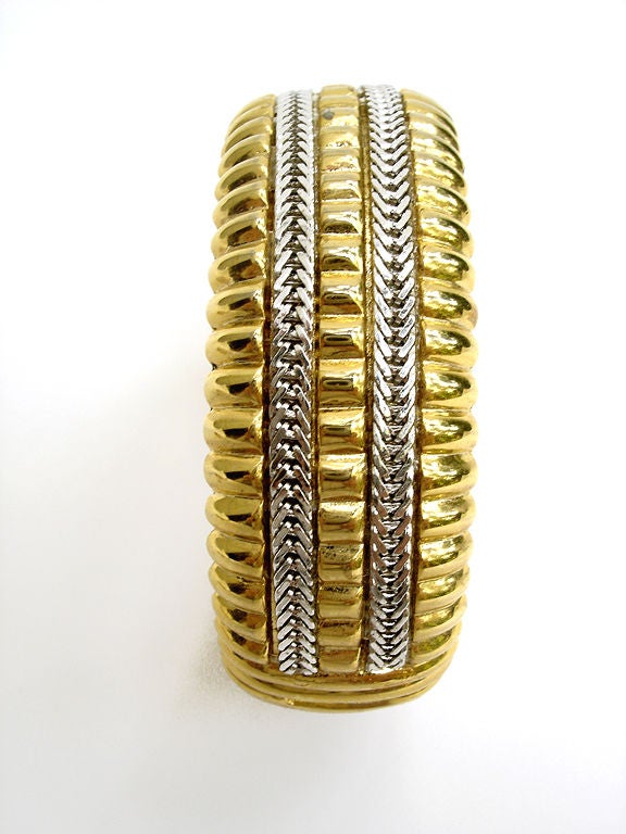 Gorgeous Lanvin Bracelet In Gold Tone Metal With Silver Tone Double Rope Trim... Signed Inside LANVIN PARIS ..<br />
Clasp Works Beautifully... Nice Heavy Weight.<br />
 <br />
SIZE WIDTH 1 <br />
INSIDE 7 <br />
SIGNED LANVIN PARIS<br />
<br