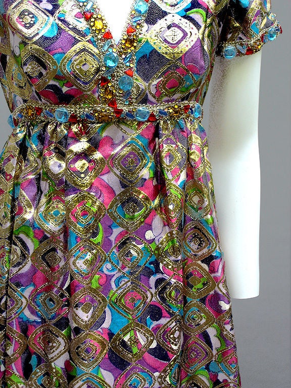 Women's 60S MALCOLM STARR--COLORFUL GOLDEN SILK DRESS