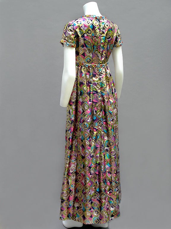 60S MALCOLM STARR--COLORFUL GOLDEN SILK DRESS at 1stDibs