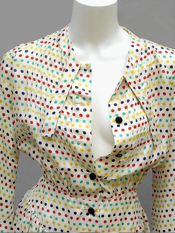 Silk! Valentino! Dots! Love!<br />
<br />
Pure Silk Dress By Mr. Valentino In A Charming Print Of Polka Dots ... Remember That Candy That Came On The Strips Of Paper; They Were Mult-Colored Sugary Dots And You Pulled Them Off With Your Teeth? This