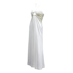 70S ESTEVEZ WHITE GODDESS JERSEY GOWN WITH PYRAMID CUT-OUT