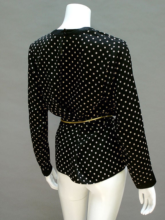 80s Geoffrey Beene Silk Trompe l'Oeil Bow Tie Blouse For Sale 1