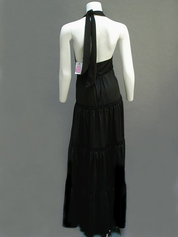 70s Radley Tiered Noir Maxi Gown In Excellent Condition For Sale In Miami Beach, FL