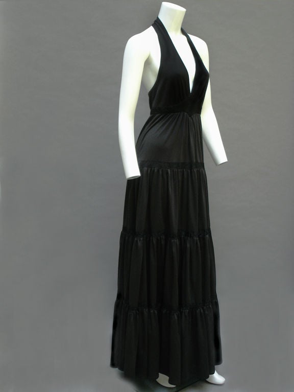 70s Radley Tiered Noir Maxi Gown For Sale 1