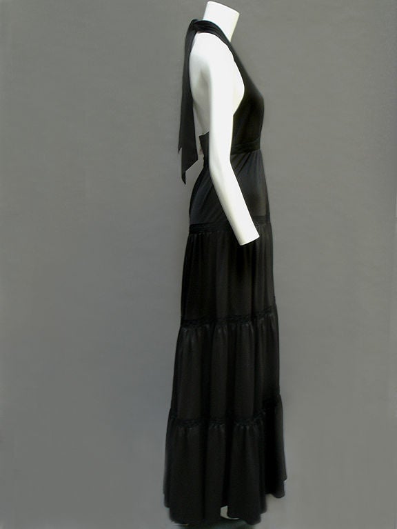 70s Radley Tiered Noir Maxi Gown For Sale 2