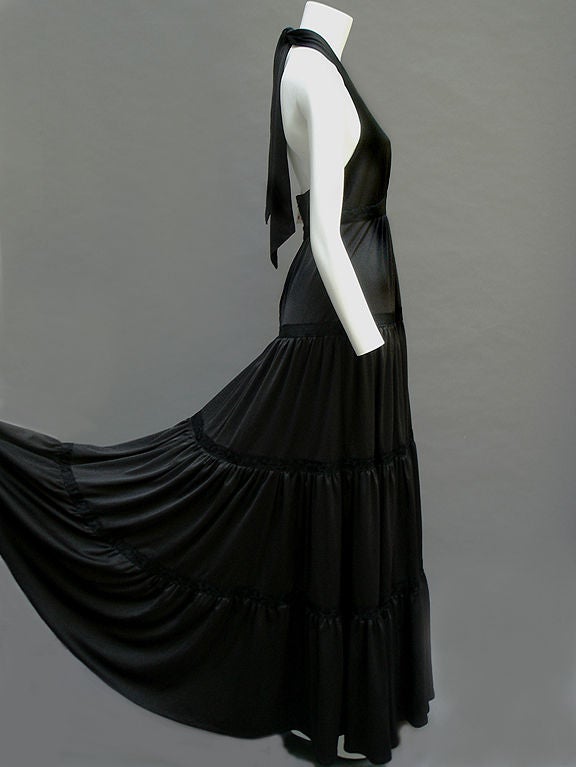 70s Radley Tiered Noir Maxi Gown For Sale 3