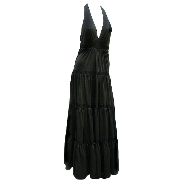 70s Radley Tiered Noir Maxi Gown For Sale