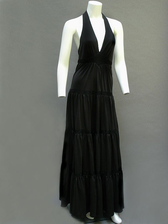70s Radley Tiered Noir Maxi Gown For Sale 5