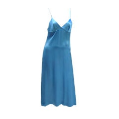 70S BIBA BLUE SATIN MID-LENGTH SLIP DRESS