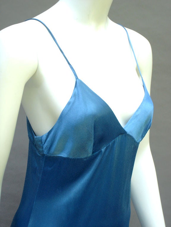 Blue 70S BIBA BLUE SATIN MID-LENGTH SLIP DRESS