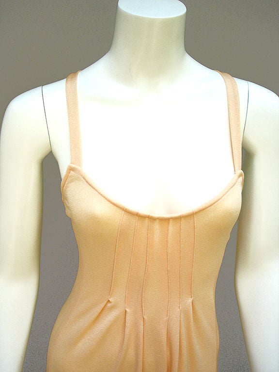 SO Beautiful! As With All of Joy Stevens Dresses, This Is Made Of The BEST Quality Slinky Nylon Jersey . . . Stretchy And Lightweight . . .  So Liquid It's Like Water . . . The Soft Peach Color Is Outstanding . . . Not Quite Peach, And Not Quite