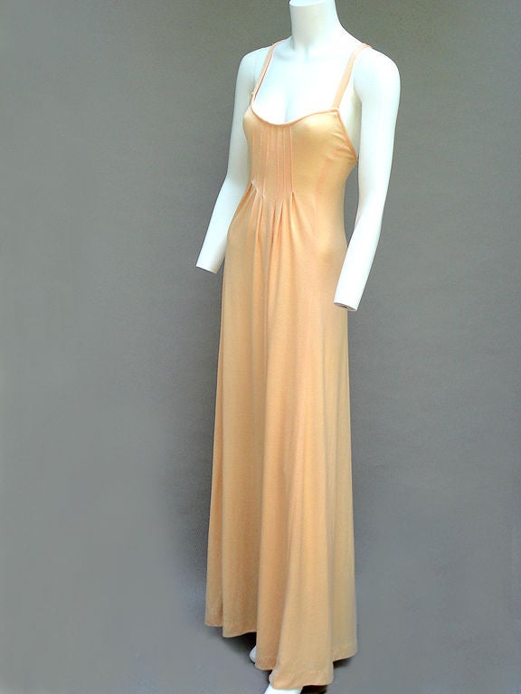 Orange 70s Joy Stevens Peach Jersey Maxi Dress For Sale