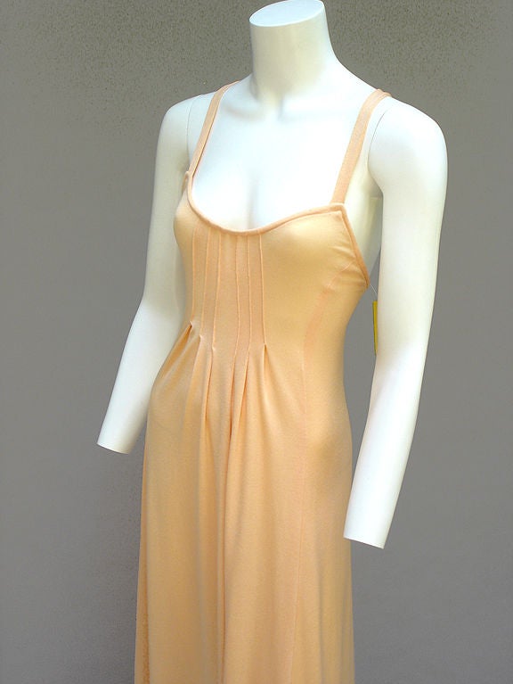 70s Joy Stevens Peach Jersey Maxi Dress In Excellent Condition For Sale In Miami Beach, FL