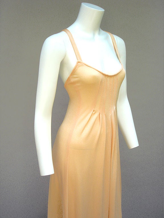 70s Joy Stevens Peach Jersey Maxi Dress For Sale 1