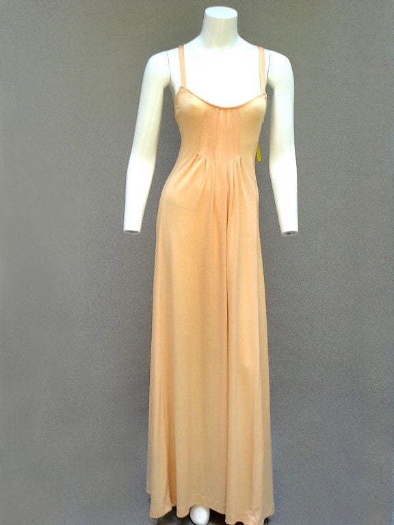 70s Joy Stevens Peach Jersey Maxi Dress For Sale 2