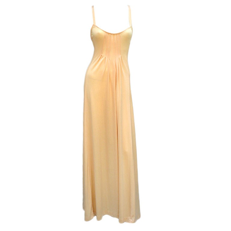 70s Joy Stevens Peach Jersey Maxi Dress For Sale