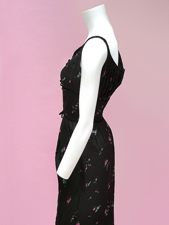 Black 50S CEIL CHAPMAN BLACK SILK DRESS WITH ROSES